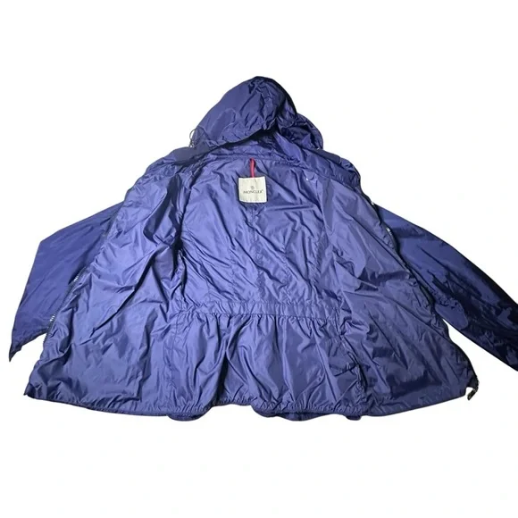 Moncler Gazonette Ruffled Jacket with Hood in Navy Blue Authentic Sz M